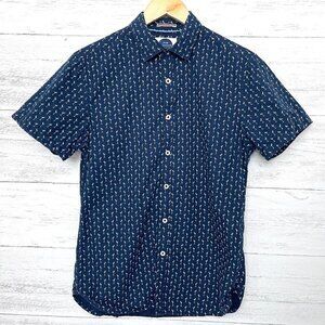 Denim & Flower Men's Navy Blue White Flamingo Print Shirt Button Front Slim S